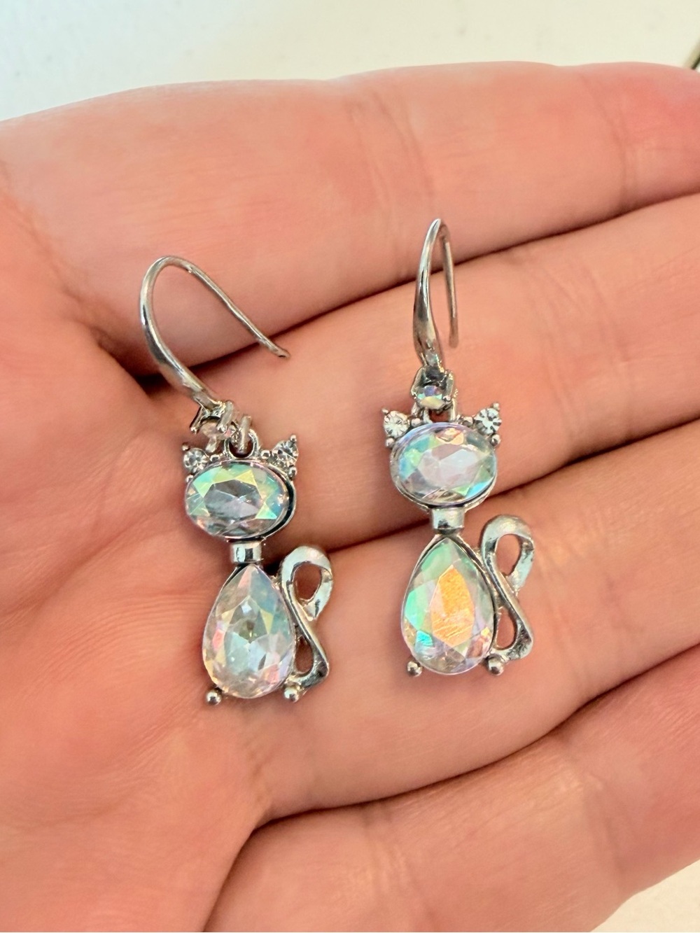 Silver Multicolor Cat Earrings.